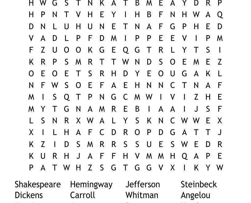 Writers Word Search WordMint