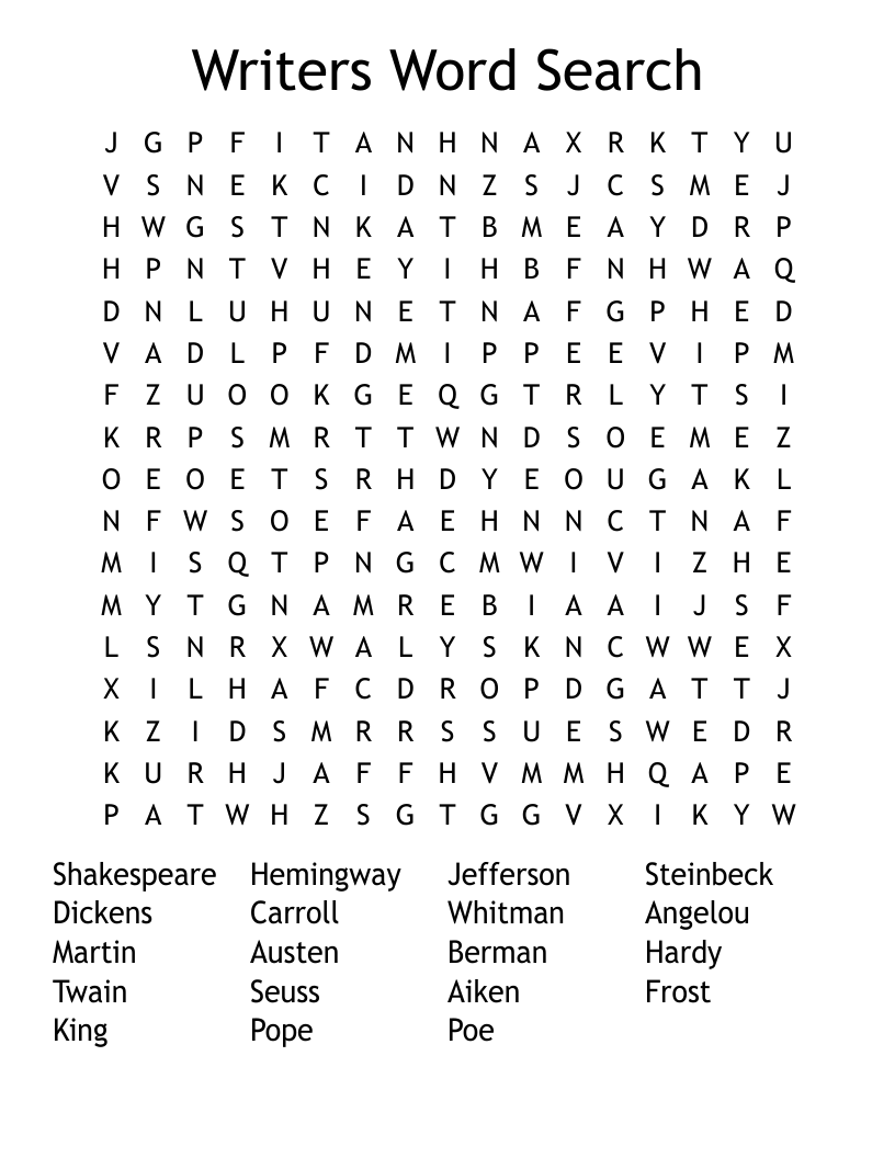 Writers Word Search WordMint