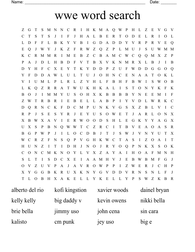 Wwe Word Search Printable