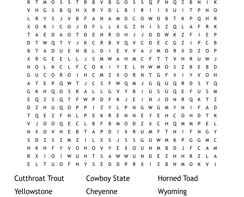 Wyoming Word Search WordMint