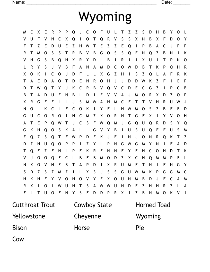 Wyoming Word Search WordMint
