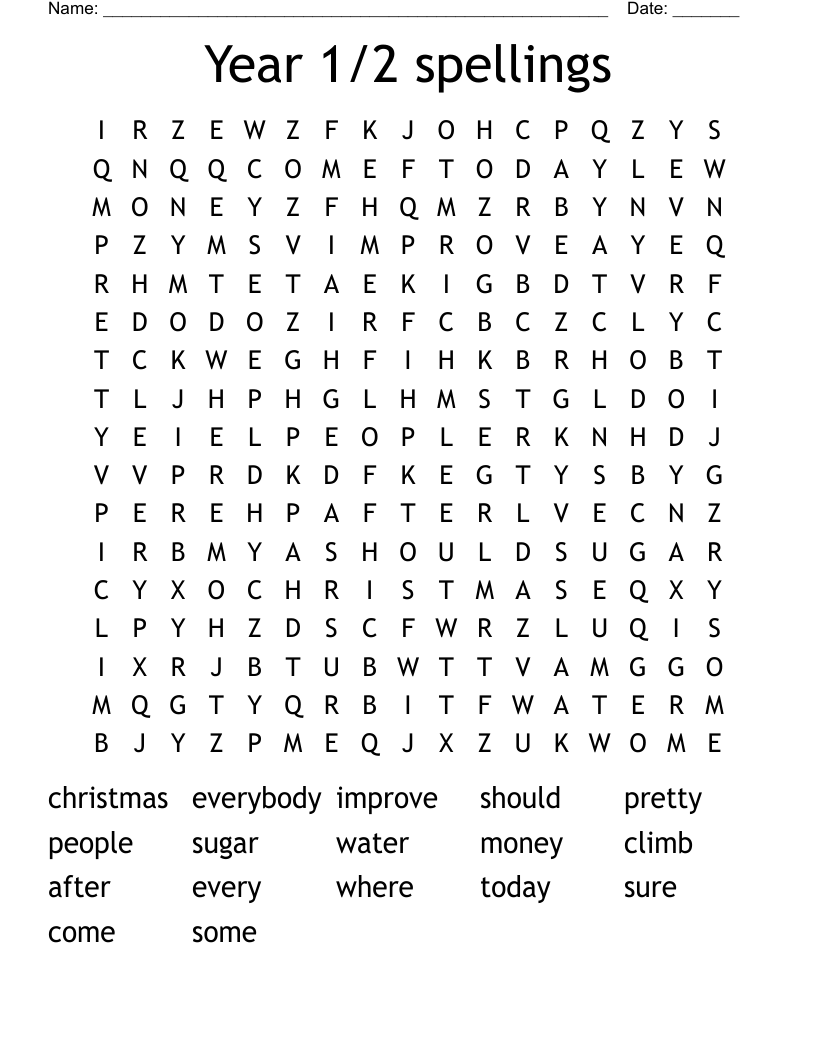 Year 1 2 Spellings Word Search WordMint