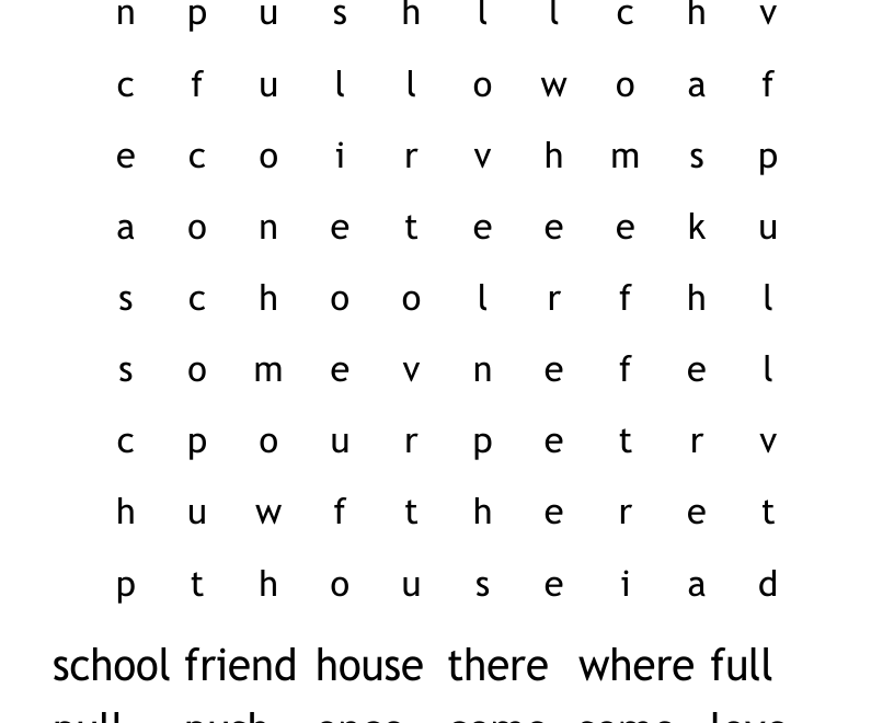 Year 1 Common Exception Words Word Search WordMint