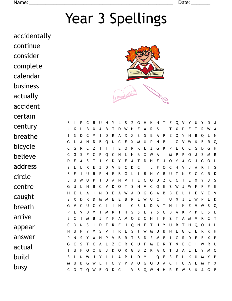 Year 3 Spellings Word Search WordMint