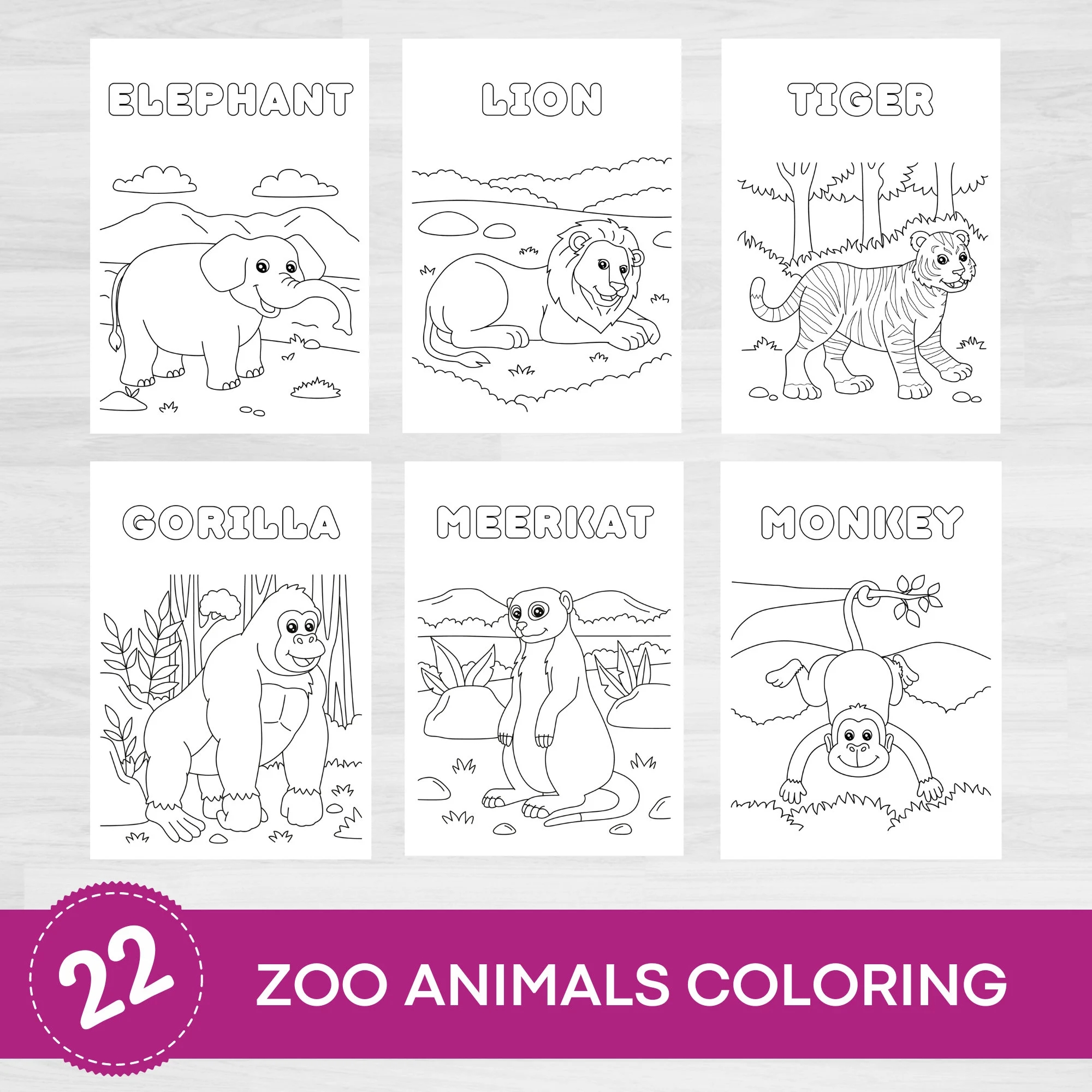 Zoo Animal Coloring Etsy Denmark