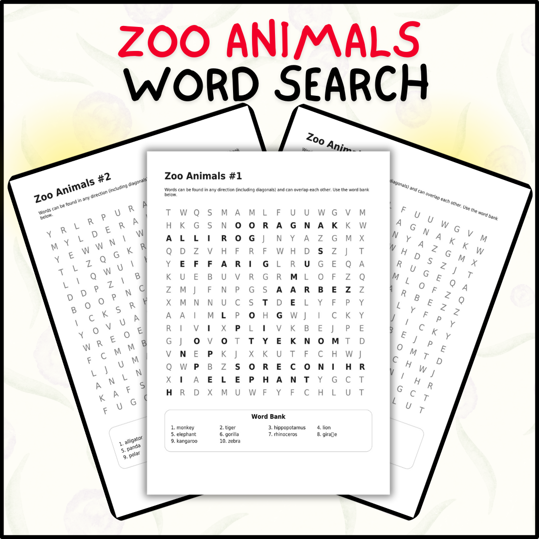 Zoo Animals Word Search Great For Learning About Zoo Animals Made By Teachers