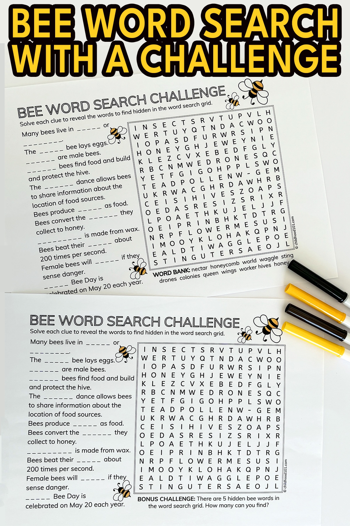 3 Bee Word Search Printables With A Fun Bee Challenge