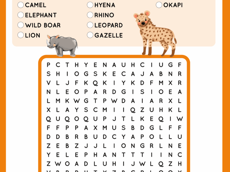 African Animals Word Search Free Game For Kids SKOOLGO