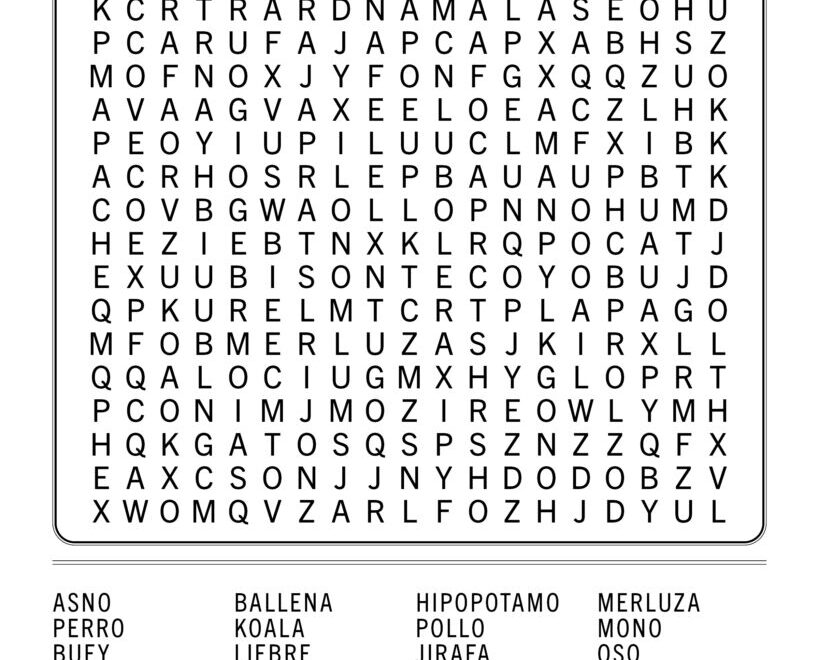 Animals In Spanish Word Search A Free PDF Puzzle About Animals