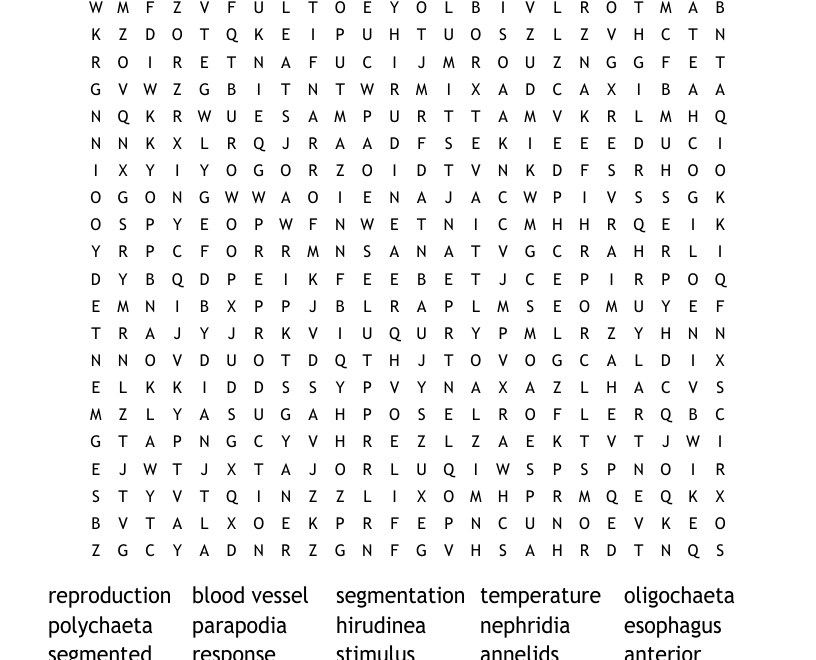 Annelid Word Search WordMint