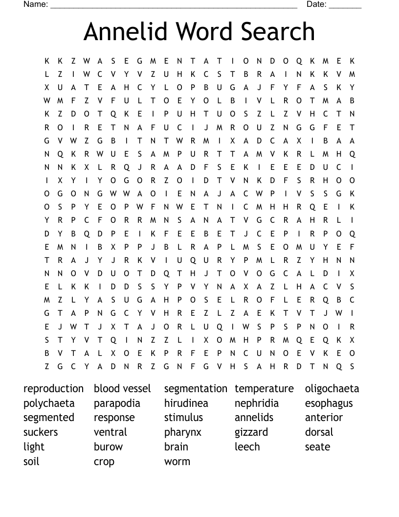 Annelid Word Search WordMint