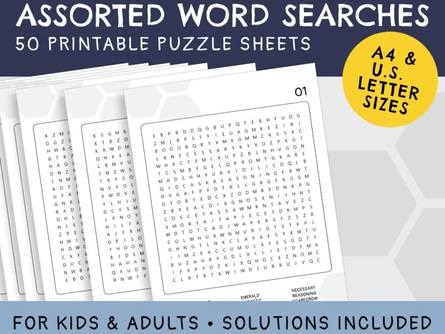 Assorted Word Searches Volume 2 50 Printable Sheets Instant Digital Download Activity Bundle For Adults And Kids Etsy