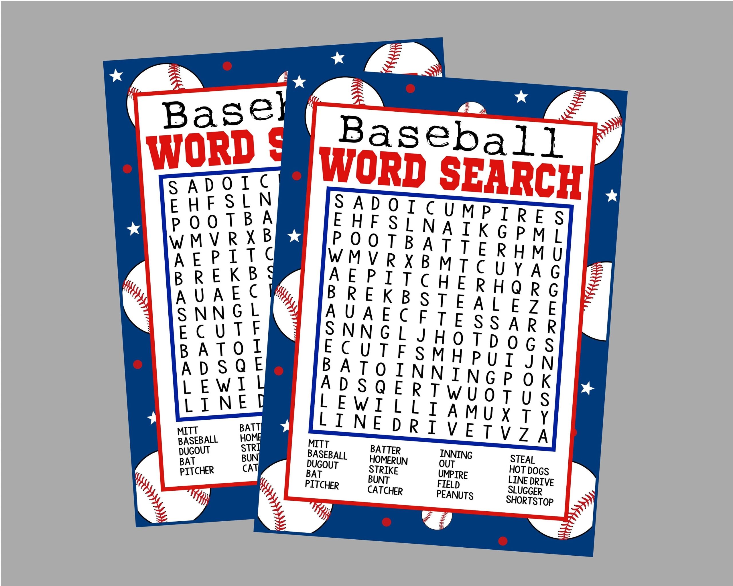 Baseball Word Search Game Printable Word Search Instant Digital Download Sports Baseball All start Baseball Birthday Etsy