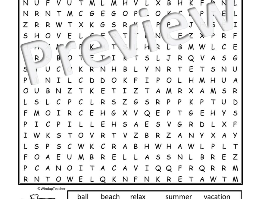 Beach Day Word Search Activity Printable Hard For Grades 5 To Adult Classful