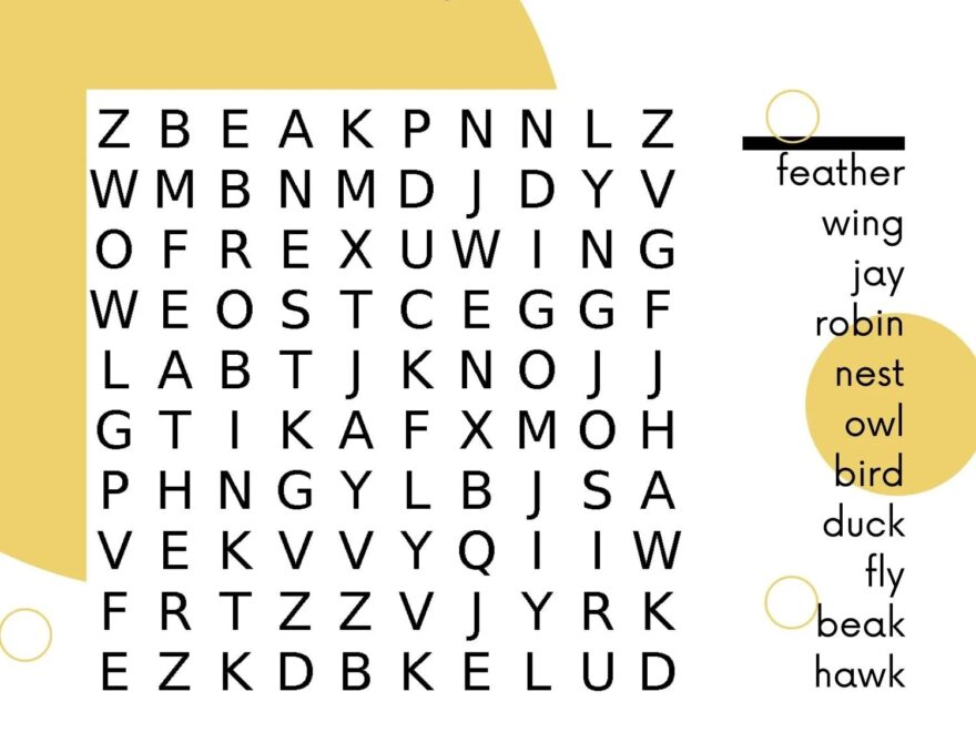 Bird Word Search Sacramento Audubon Society