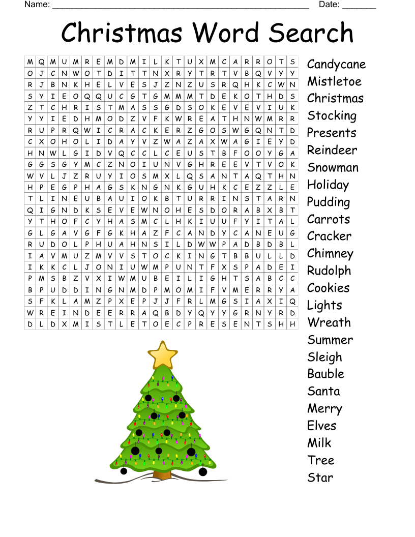 Word Search For Christmas Printable
