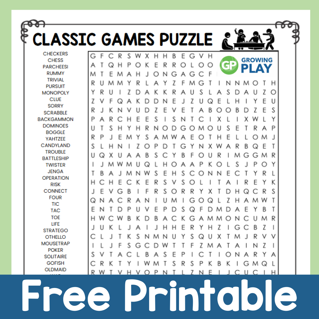 Classic Games Word Search Puzzle Free Printable Growing Play
