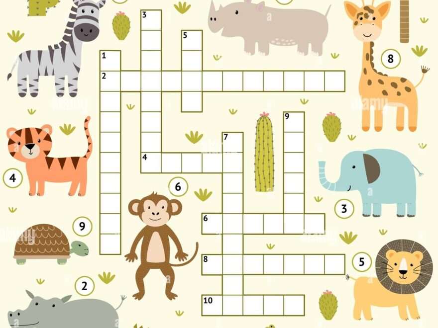 Crossword For Kids With Cute Safari Animals Word Search Puzzle Stock Vector Image Art Alamy