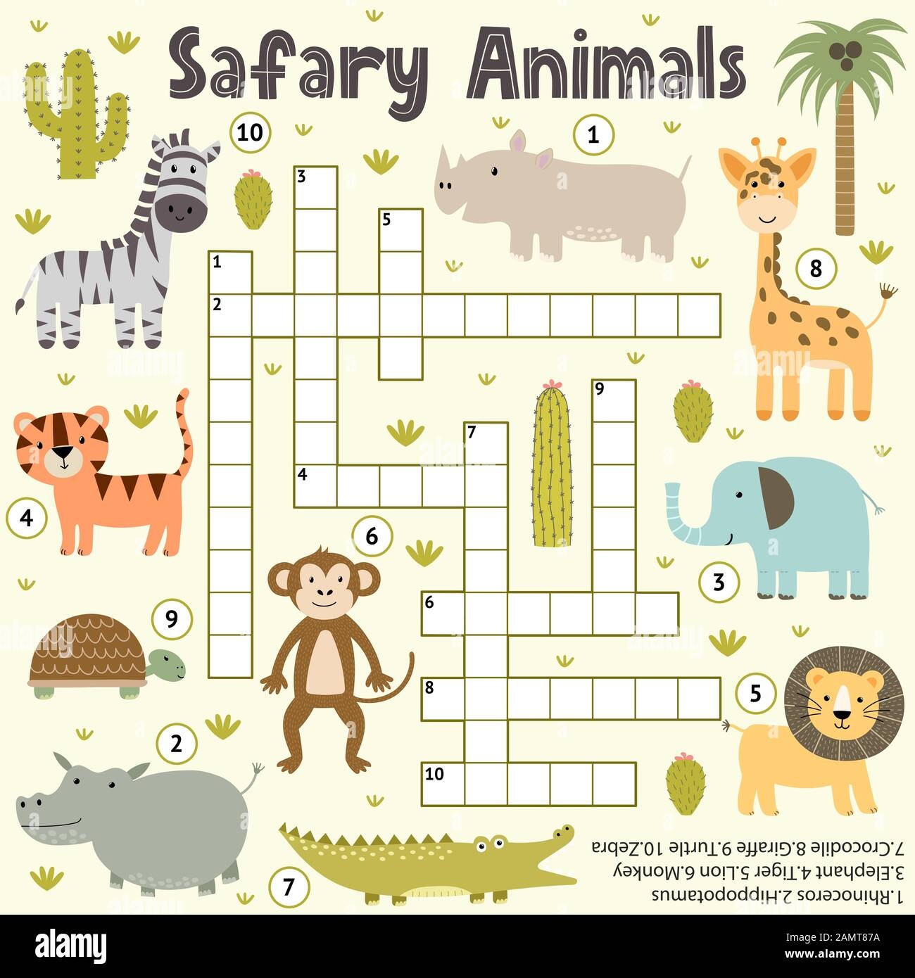 Crossword For Kids With Cute Safari Animals Word Search Puzzle Stock Vector Image Art Alamy