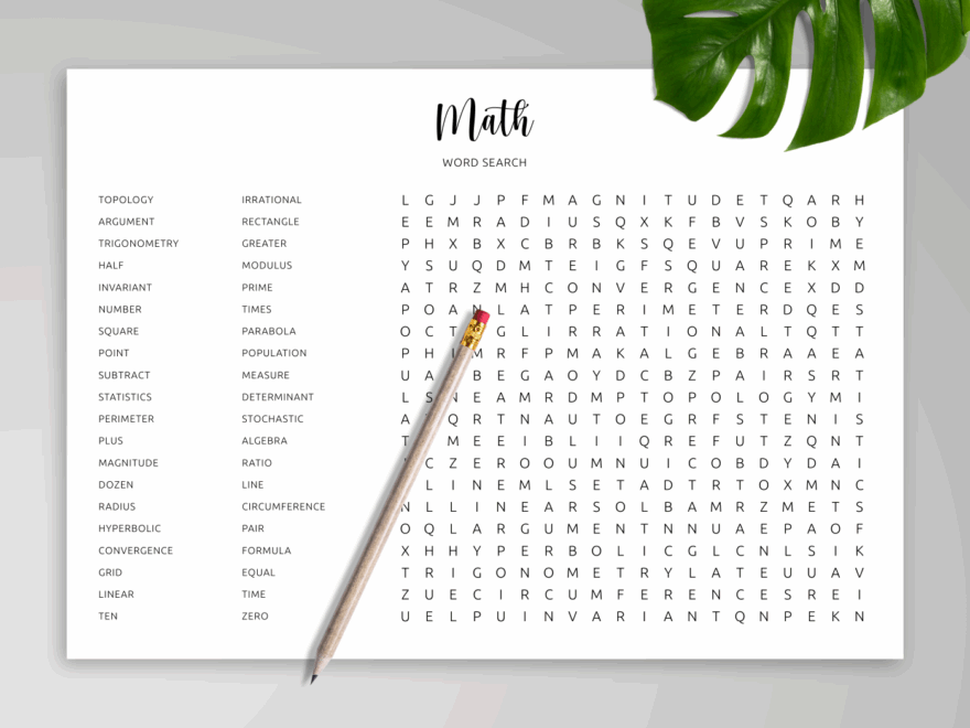 Download Printable Mathematics Word Search In PDF
