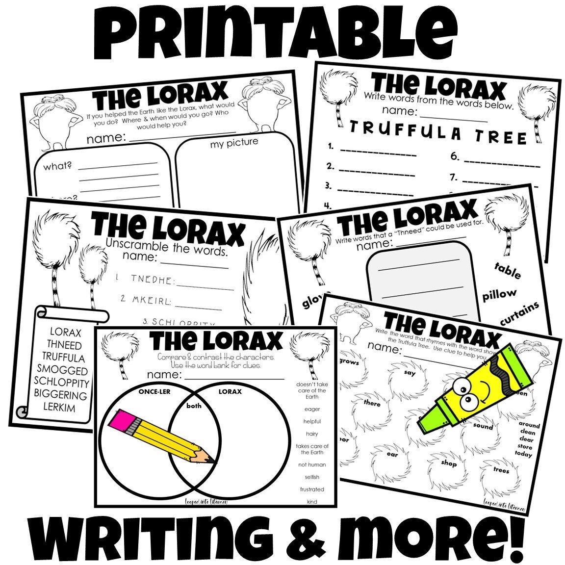 EARTH Day Bundle The Lorax Book Study Crafts Writing Printables Fun Pages Coloring Bingo More Etsy