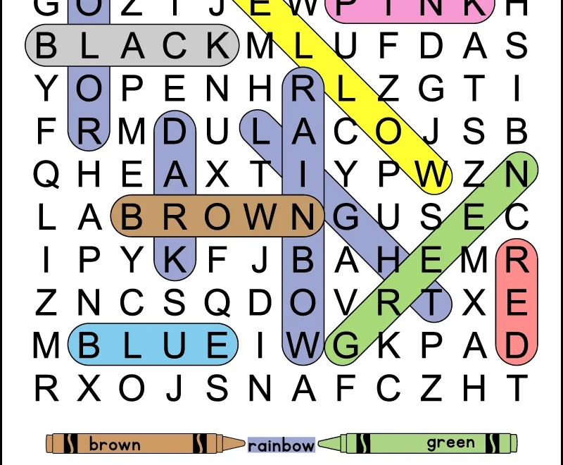 Easy Color Word Search For Kids 2nd Grade Puzzle