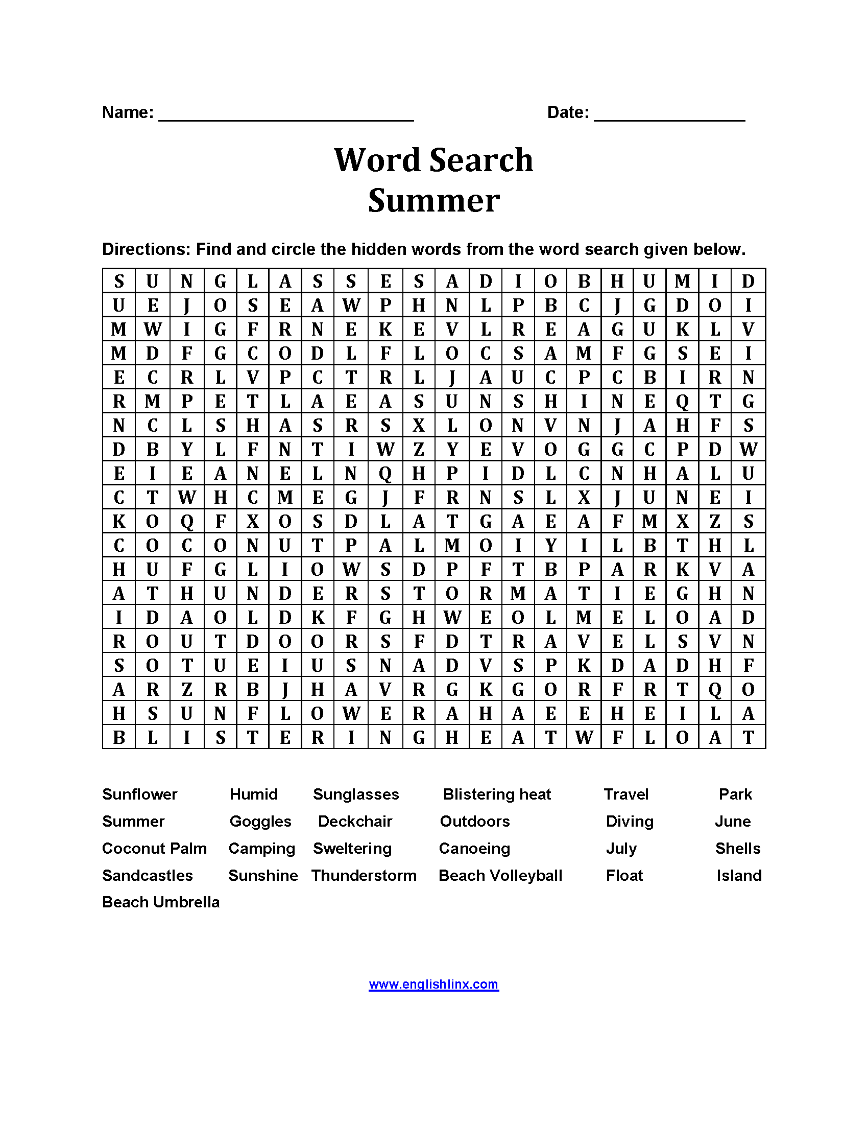 Volleyball Word Search Printable