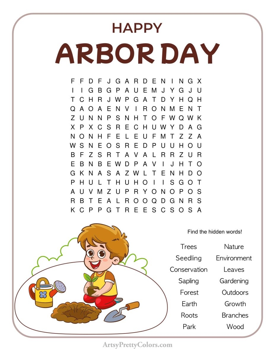 Free Arbor Day Word Search Printables Celebrate Nature Artsy Pretty Colors