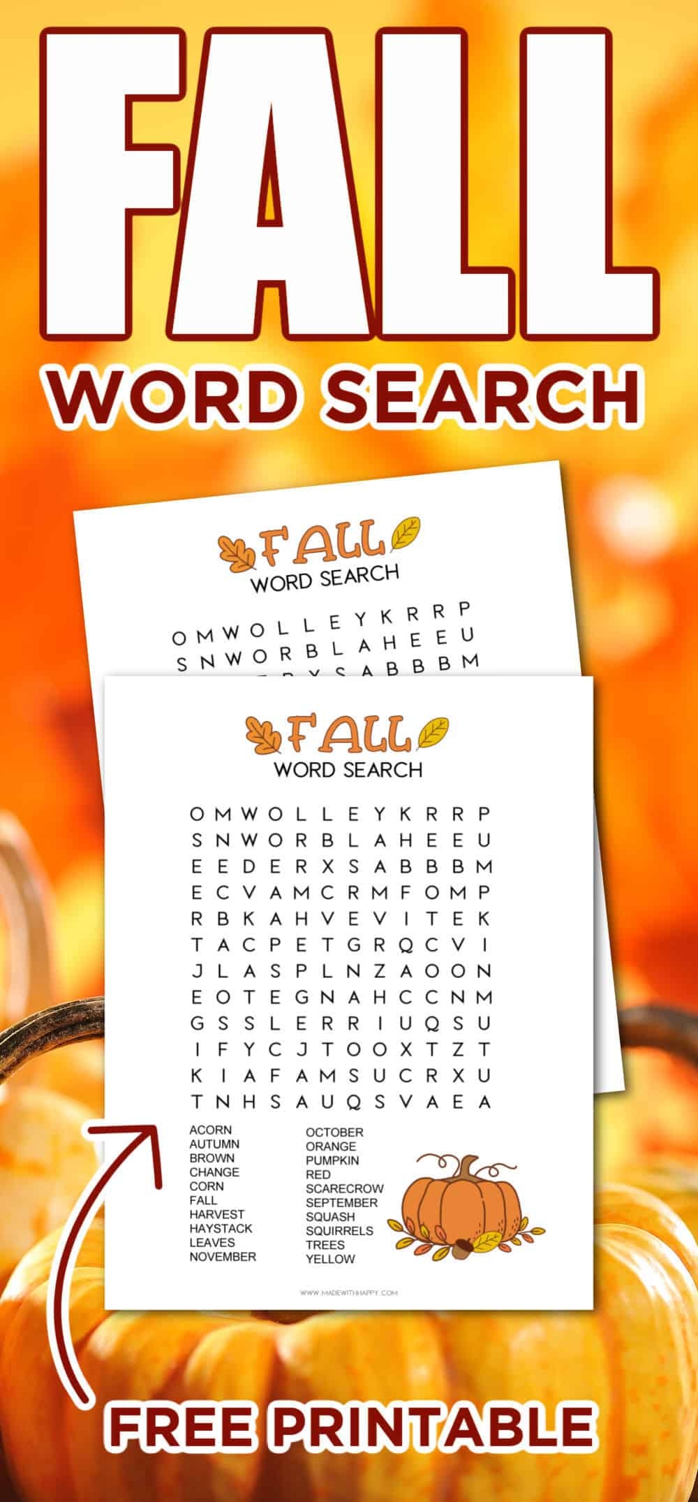 Free Fall Word Search Printable For Kids Made With HAPPY
