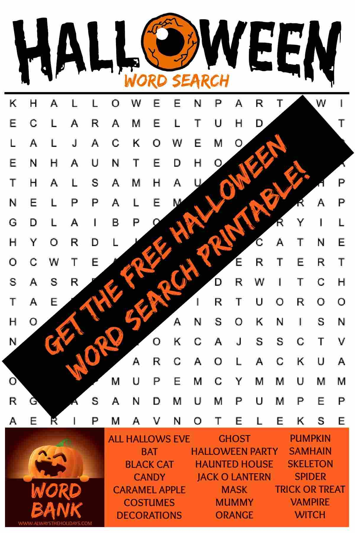 Word Search Halloween Free Printable