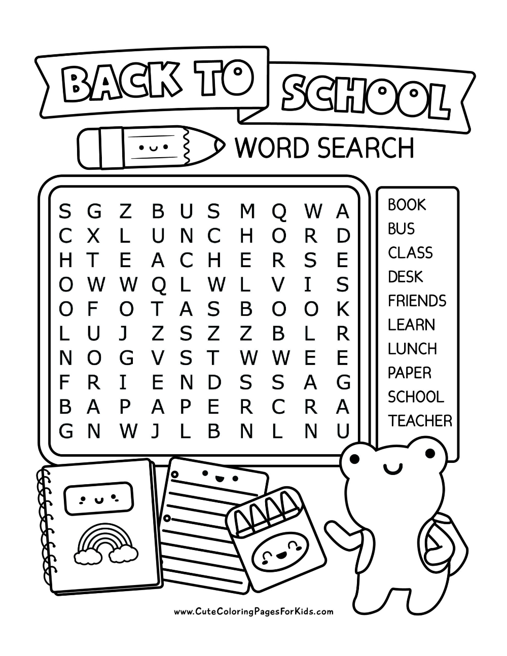 Printable Word Search For First Grade