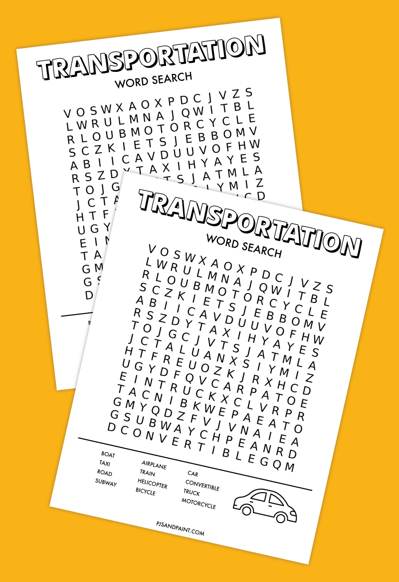 Free Printable Transportation Word Search Pjs And Paint
