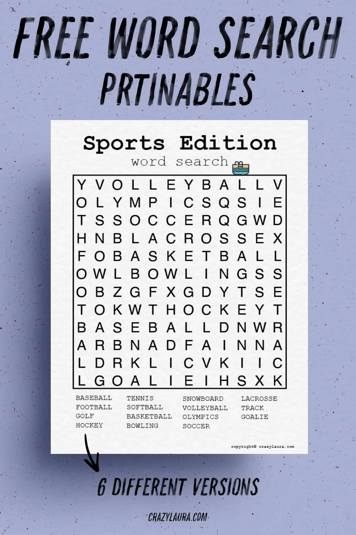 Word Searches Printable Sports