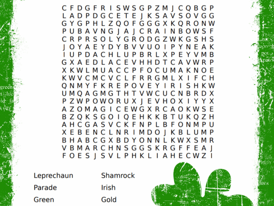 Free St Patrick s Day Word Search Printable
