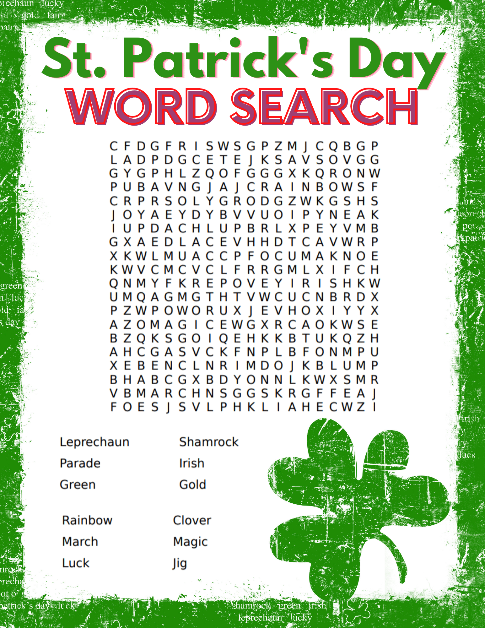 Free St Patrick s Day Word Search Printable
