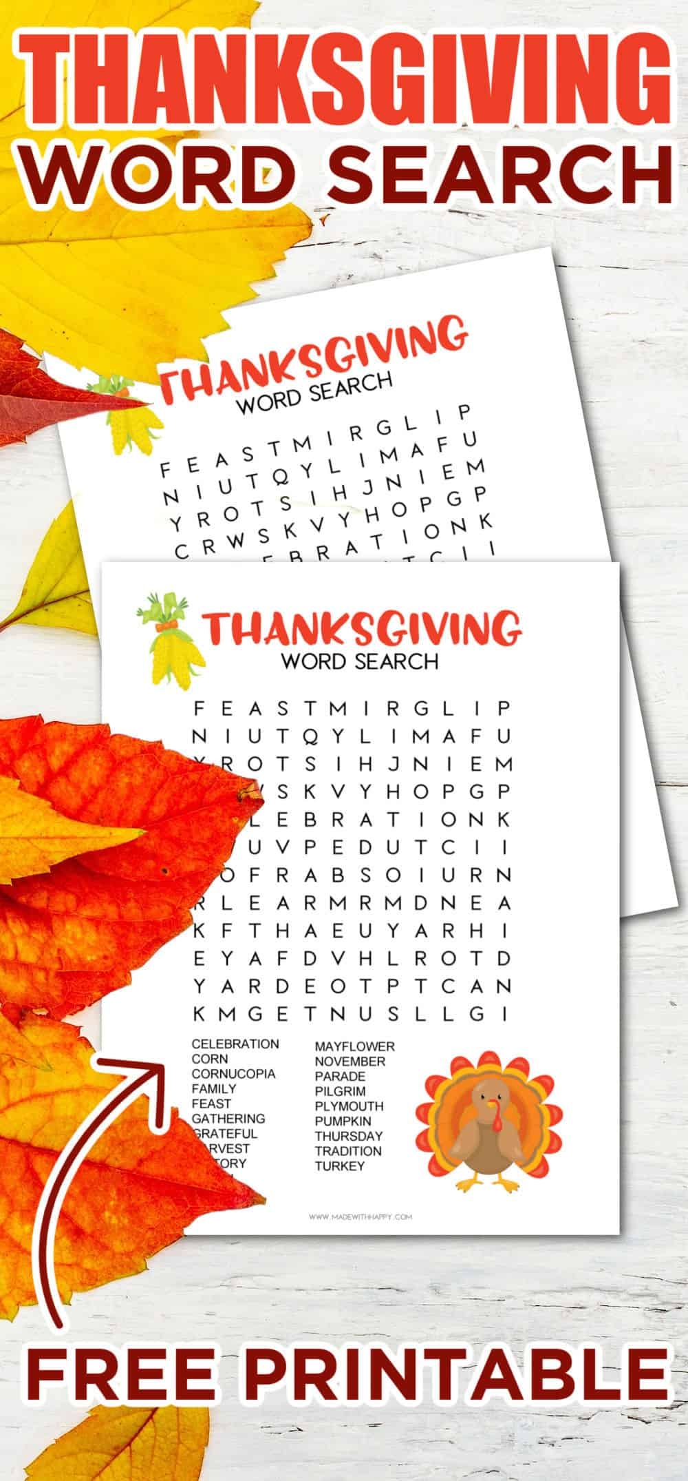 Free Thanksgiving Word Search Puzzle Printable Made With HAPPY