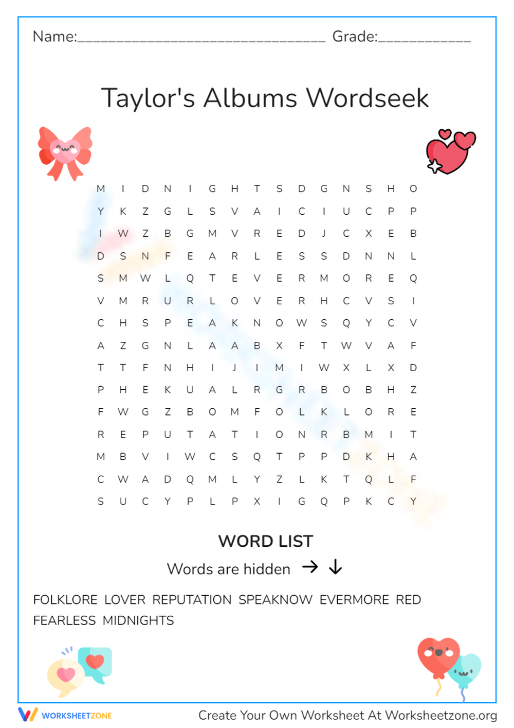 Grade 1 Word Search