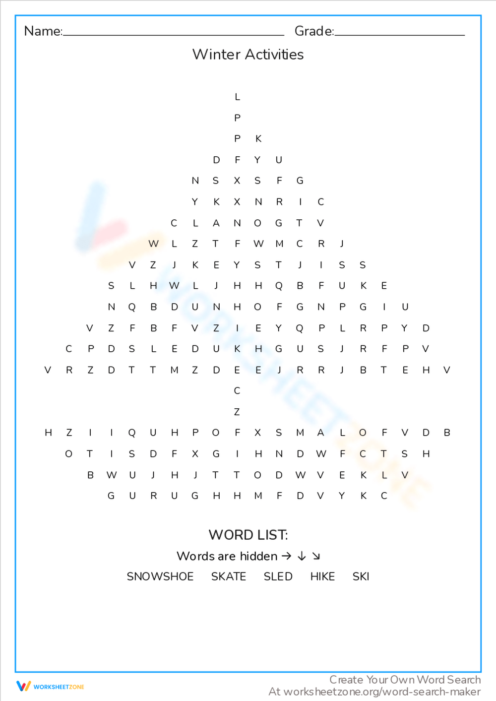 Grade 5 January Word Search Worksheets Printable
