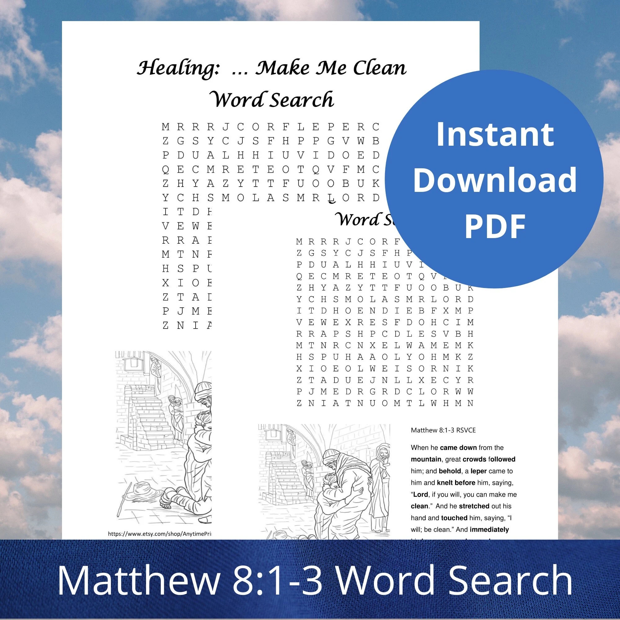 Healing Bible Verse Word Search Game Matthew 8 1 3 Printable Scripture Word Search Scripture Art Coloring Answer Key PDF Etsy