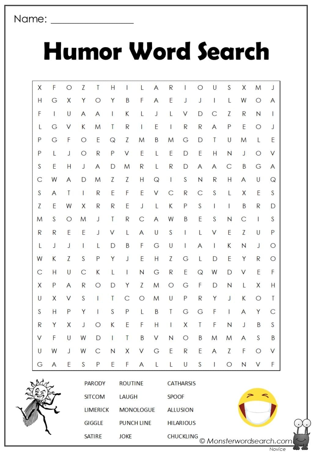 Humor Word Search Monster Word Search Worksheets Library