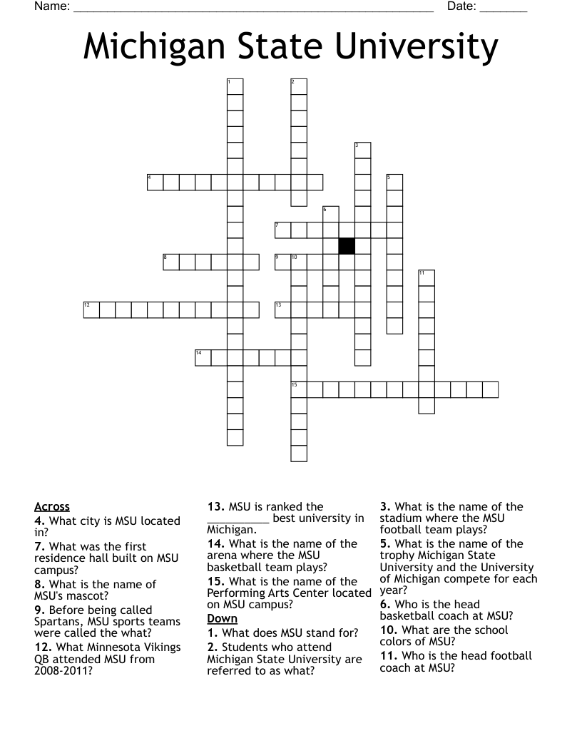 Michigan State University Crossword WordMint