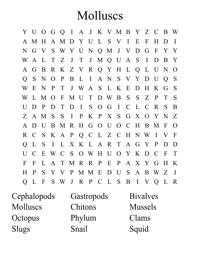 Molluscs Word Search WordMint