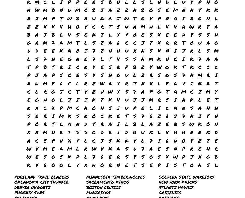 NBA Teams Word Search WordMint