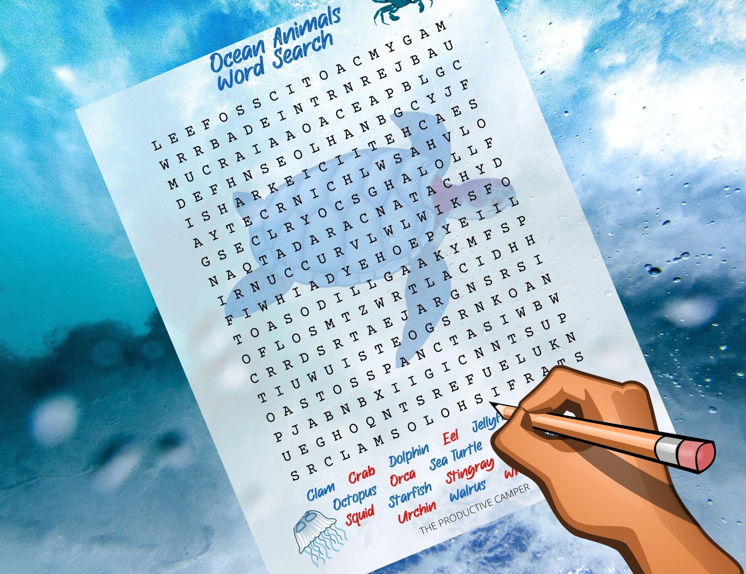 Oceanic Party Fun Printable Word Search Game With Underwater Creatures Etsy