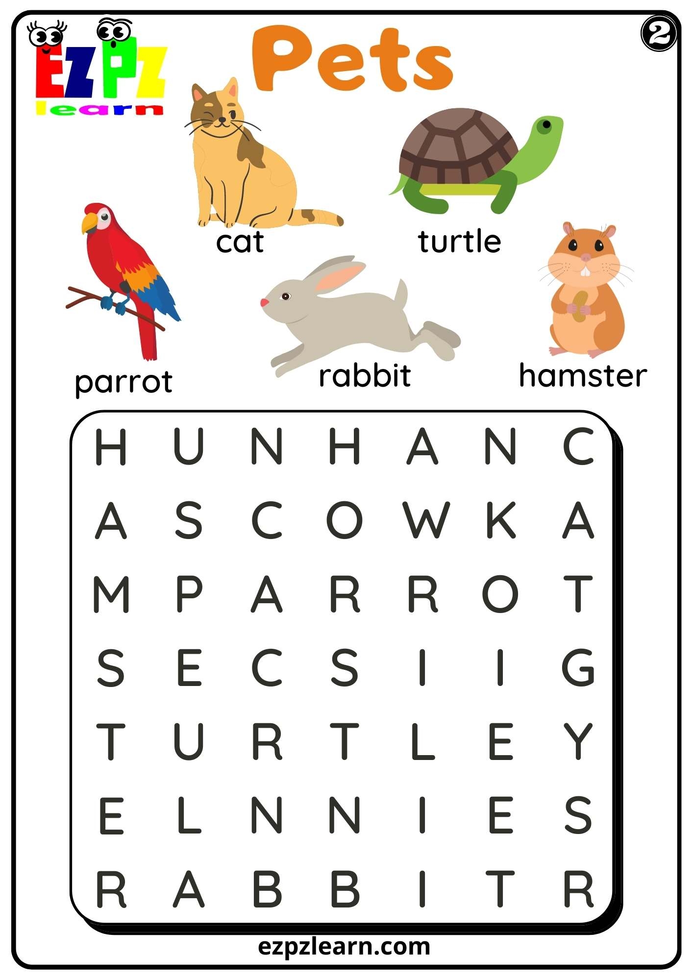 Pets Words Search Set 2 Worksheet For Kids And ESL PDF Download Ezpzlearn