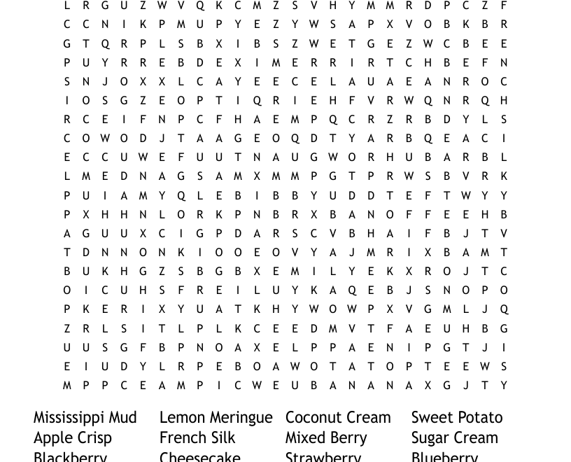 Pie Word Search WordMint
