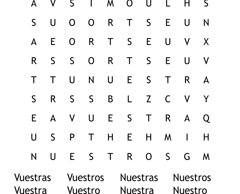Possessives Adjectives Word Search WordMint