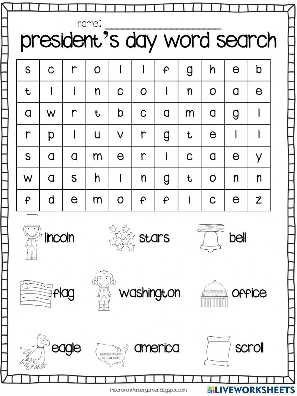 Presidents Day Word Search Worksheet Live Worksheets Worksheets Library