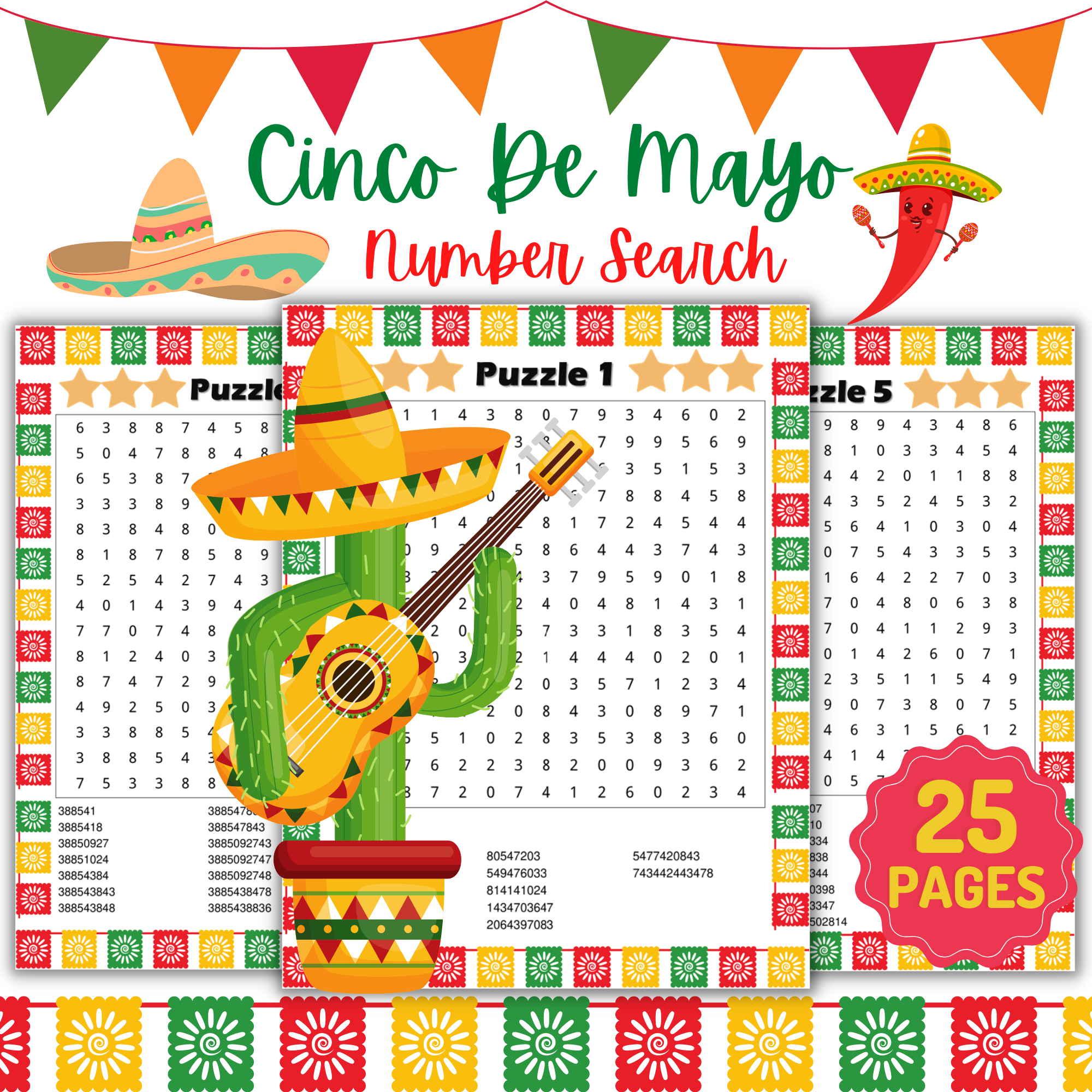 Printable Cinco De Mayo Number Search Puzzles With Solutions Fun Brain Games Made By Teachers
