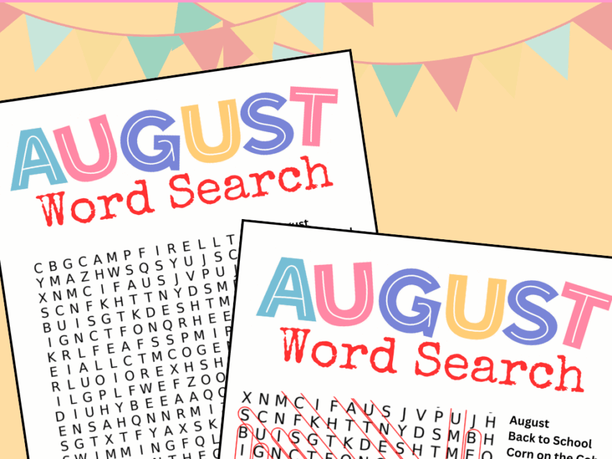 Printable Easy August Word Search And Answer Key